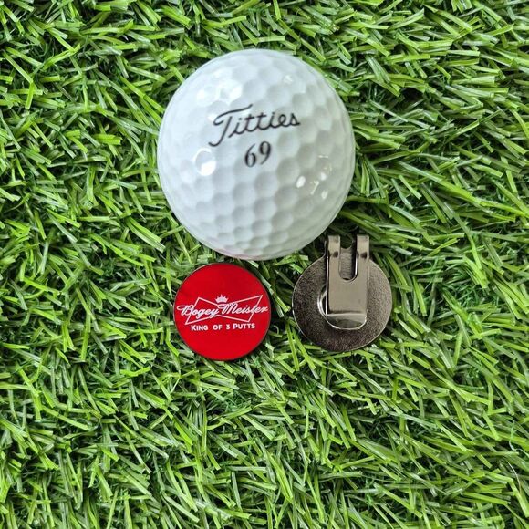 Bogey Meister 'King of 3 Putts' Magnetic Ball Marker w/ Hat Clip - New - Picture 3 of 3